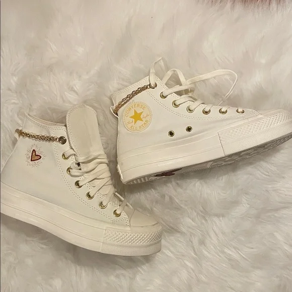 Converse All Star Cream Sneakers with Golden Chain - Picture 1 of 7